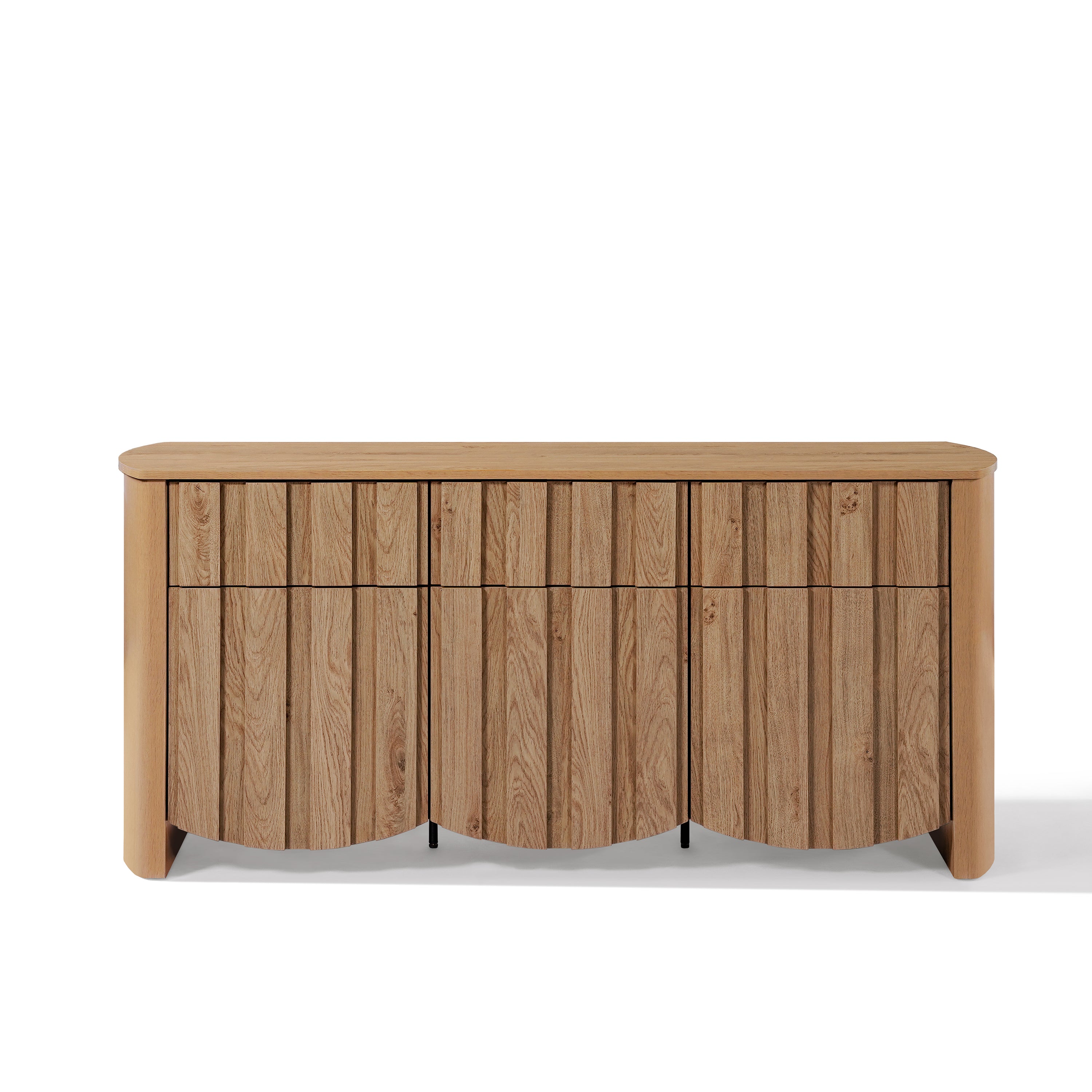buffet cabinet sideboard with oak veneer finish and mid-century modern design for living room storage