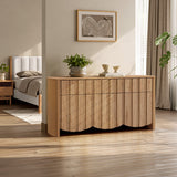 buffet cabinet sideboard featuring vertical slats and oak veneer finish for modern home décor