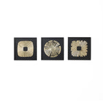 Three framed wall art pieces feature modern sunburst wall art with abstract gold designs.