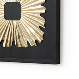 Close-up of modern wall decor radiating across a black rectangular background for a striking abstract metal wall art effect.