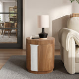 Wood storage side table with a lamp on it adds modern elegance while offering hidden storage.