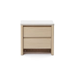 Modern end table in light wood with two spacious drawers and a flat top, perfect as a nightstand.