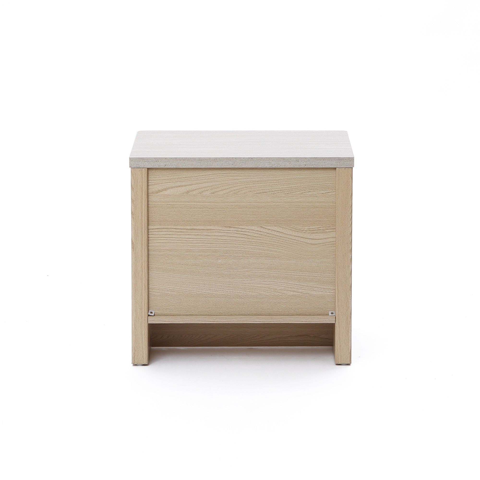 Light-colored wooden nightstand with a flat top and simple rectangular design, as an end table or nightstand.