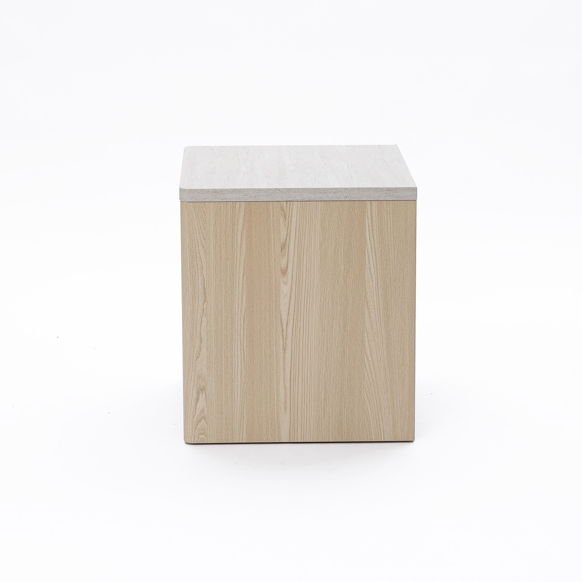 Light wood rectangular snow oak end table with a flat top, viewed from the front against a plain white background.
