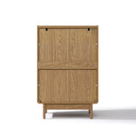Modern wood storage cabinet with a light oak finish, displaying clean panels and visible screws.
