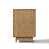 Modern wood storage cabinet with a light oak finish, displaying clean panels and visible screws.
