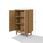 Wood storage cabinet featuring two open doors, three shelves. size: 48.7" H, 31.1" W, 15.3" D; shelf heights: 12.5"H.