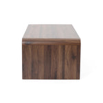 Rectangular wooden coffee table with a smooth surface and visible wood grain, featuring dual-sided storage.