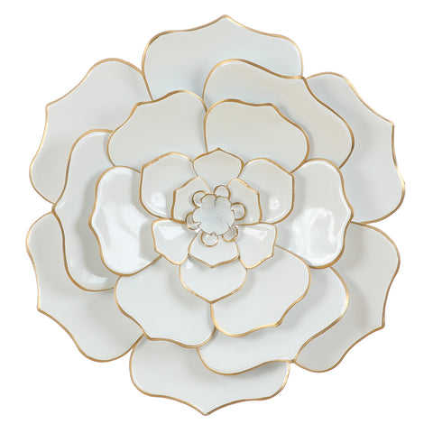 White and Gold Flower Metal Wall Decor