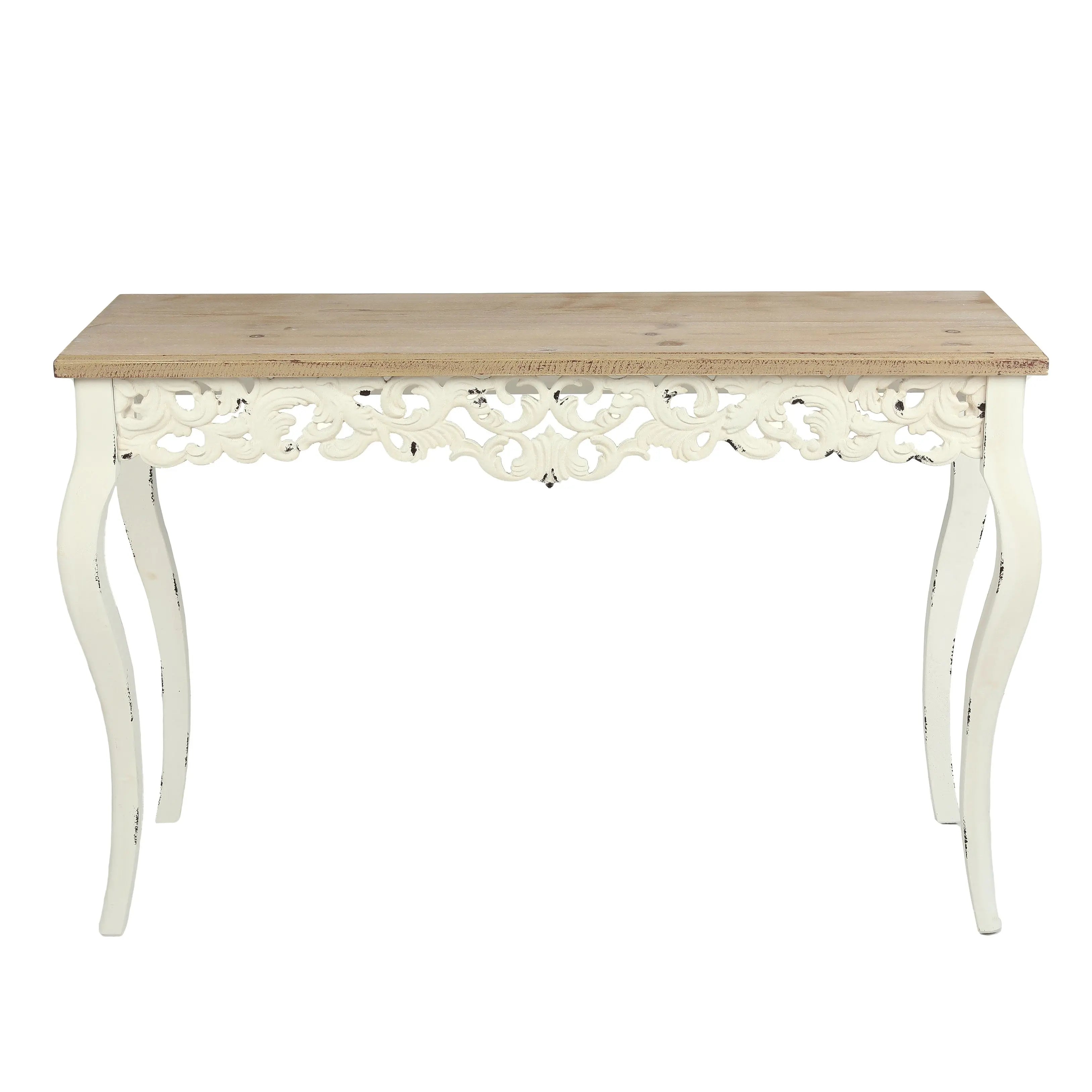 Victorian Off White and Natural Wood Console and Entry Table - LuxenHome