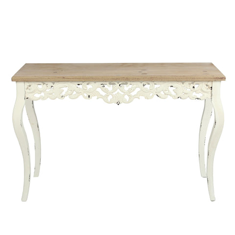 Victorian Off White and Natural Wood Console and Entry Table