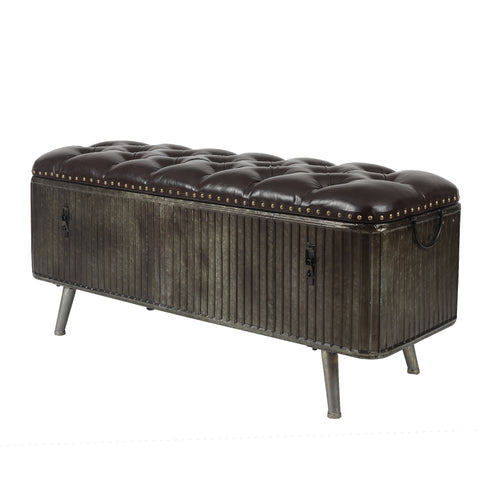 47.5in. W Metal and Faux Leather Bench