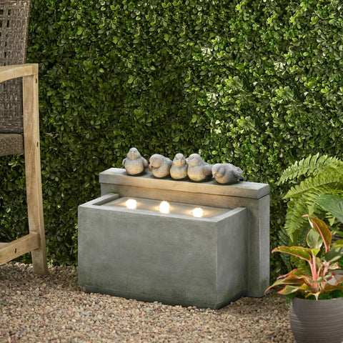 Gray Rectangular and Birds Resin Outdoor Bubbler Fountain with LED Lights