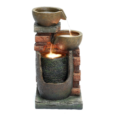 Bowls and Bricks Resin Outdoor Fountain with LED Lights