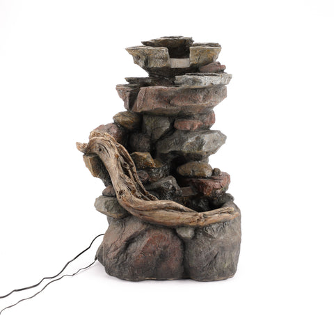Resin Stacked Rock Waterfall Outdoor Fountain with LED Lights