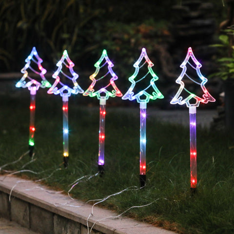 Set of 5 Multi-Color Lighted LED Christmas Tree Holiday Outdoor Stakes