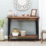 Dark Brown Wood and Black Metal 1-Shelf Console and Entry Table - LuxenHome