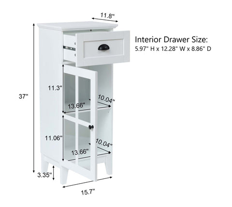 White MDF Wood Slim Bathroom Storage Cabinet and End Table