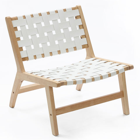 Natural Wood with White Leather Outdoor Patio Chair