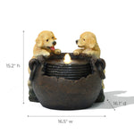 Playing Puppy Outdoor Water Fountain with Lights - LuxenHome