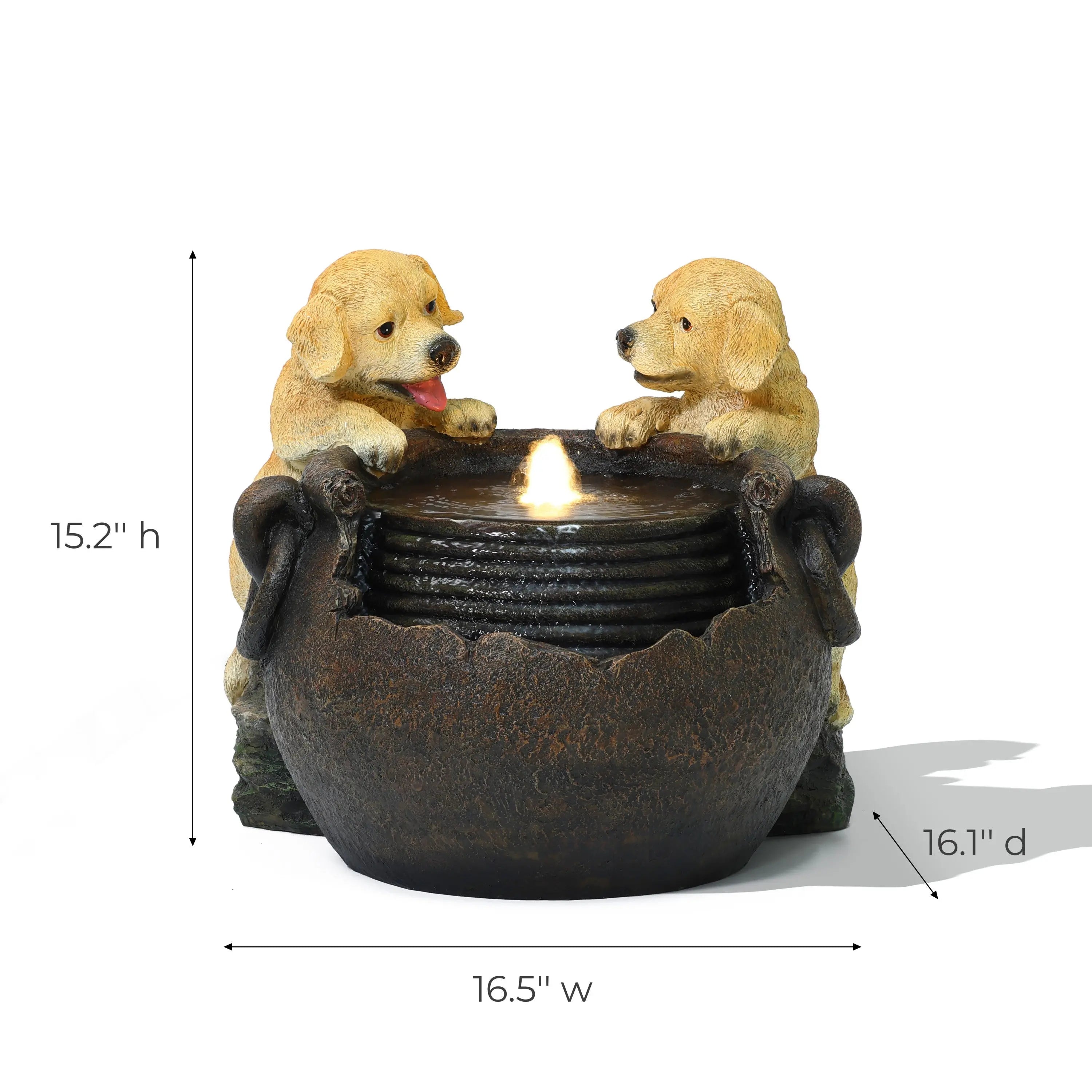 Playing Puppy Outdoor Water Fountain with Lights - LuxenHome