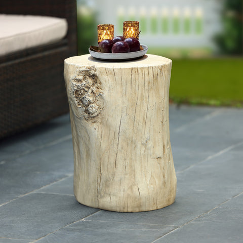 Beige Faux Wood MgO Indoor and Outdoor Side Table
