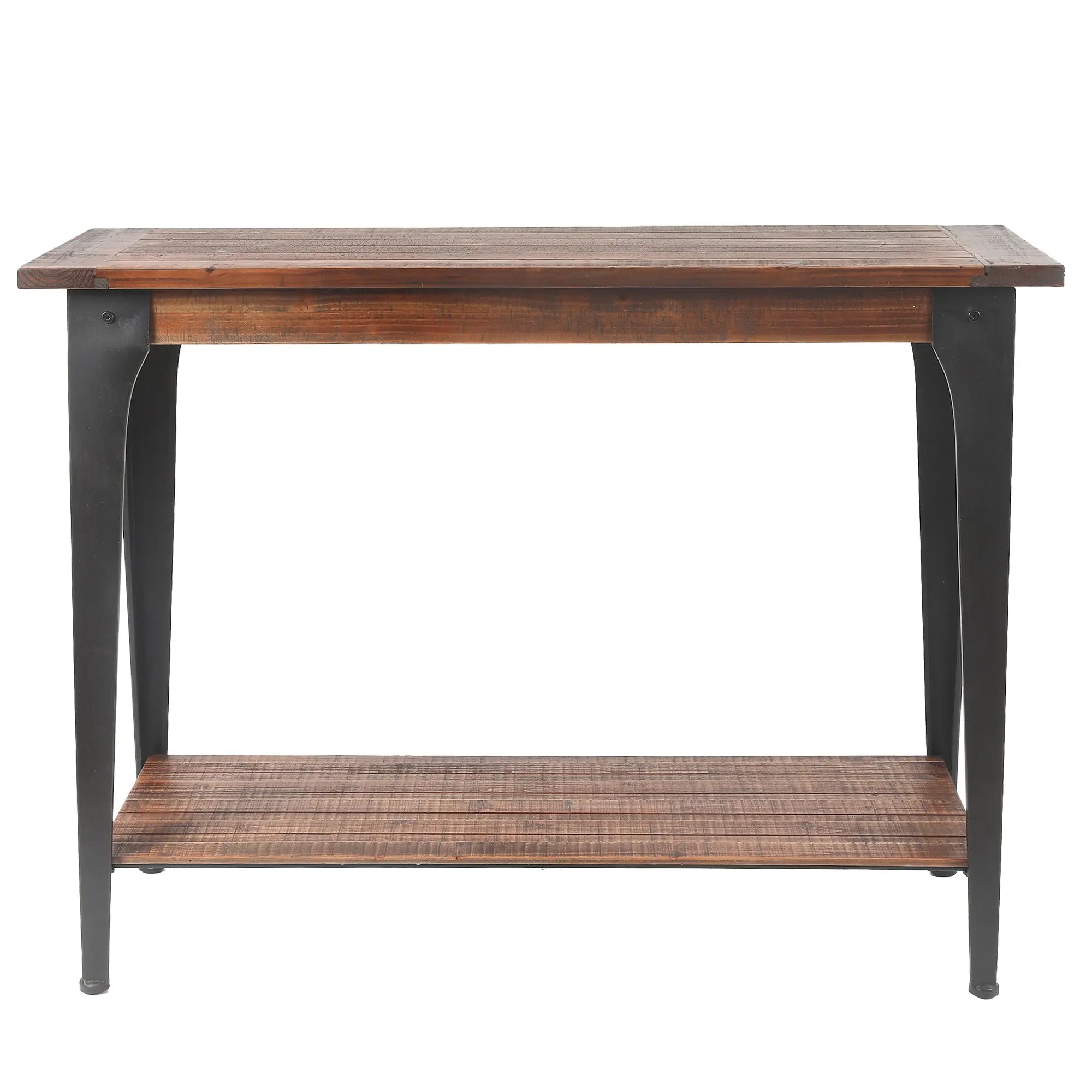 Dark Brown Wood and Black Metal 1-Shelf Console and Entry Table - LuxenHome