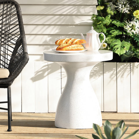 White and Speckled Gray MgO 20" Round Outdoor Side Table