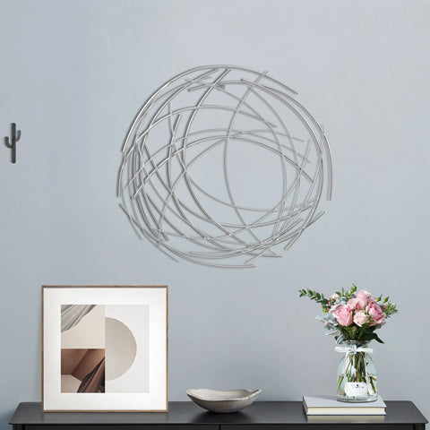 Silver Metal Abstract Swirl Round Wall Decor