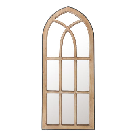 Natural Wood Finish Accent Arched Window Wall Mirror