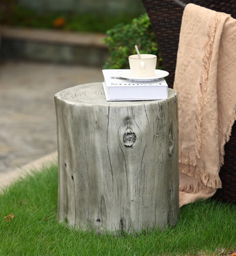 Gray Faux Wood MgO Indoor and Outdoor Side Table