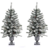 4ft-pre-lit-led-artificial-flocked-pine-christmas-tree-set-of-2-with-pine-cones-and-urn-pot