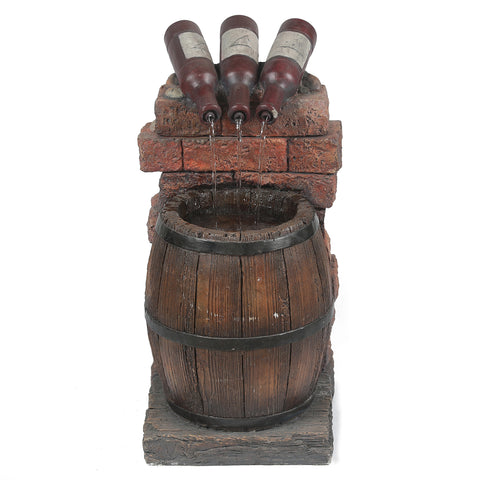 Resin Wine Bottle and Barrel Outdoor Fountain with LED Lights