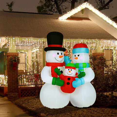 8Ft Snowman Family Trio Inflatable with LED Lights