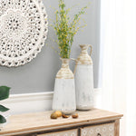 Charming-set-of-2-distressed-off-white-and-rustic-brown-metal-pitcher-vase-set