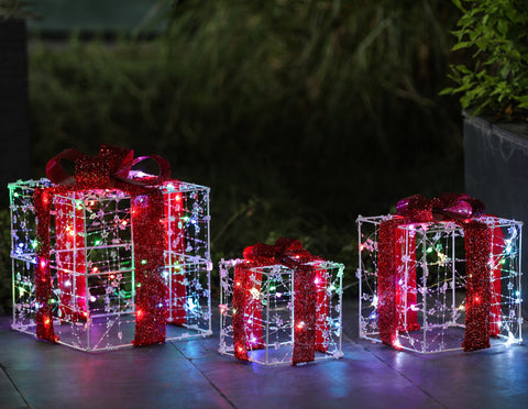 Set of 3 Lighted LED Christmas Holiday Presents Decoration, Indoor/Outdoor