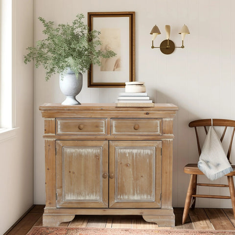 Distressed Wood 2-Drawer 2-Door Storage Cabinet