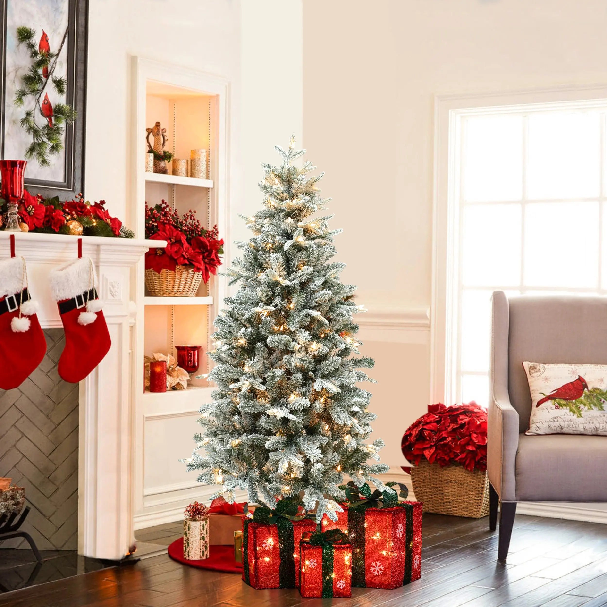 5-foot-pre-lit-full-artificial-flocked-christmas-tree-with-lights