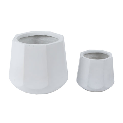 Set of 2 White Octagon MgO Planters