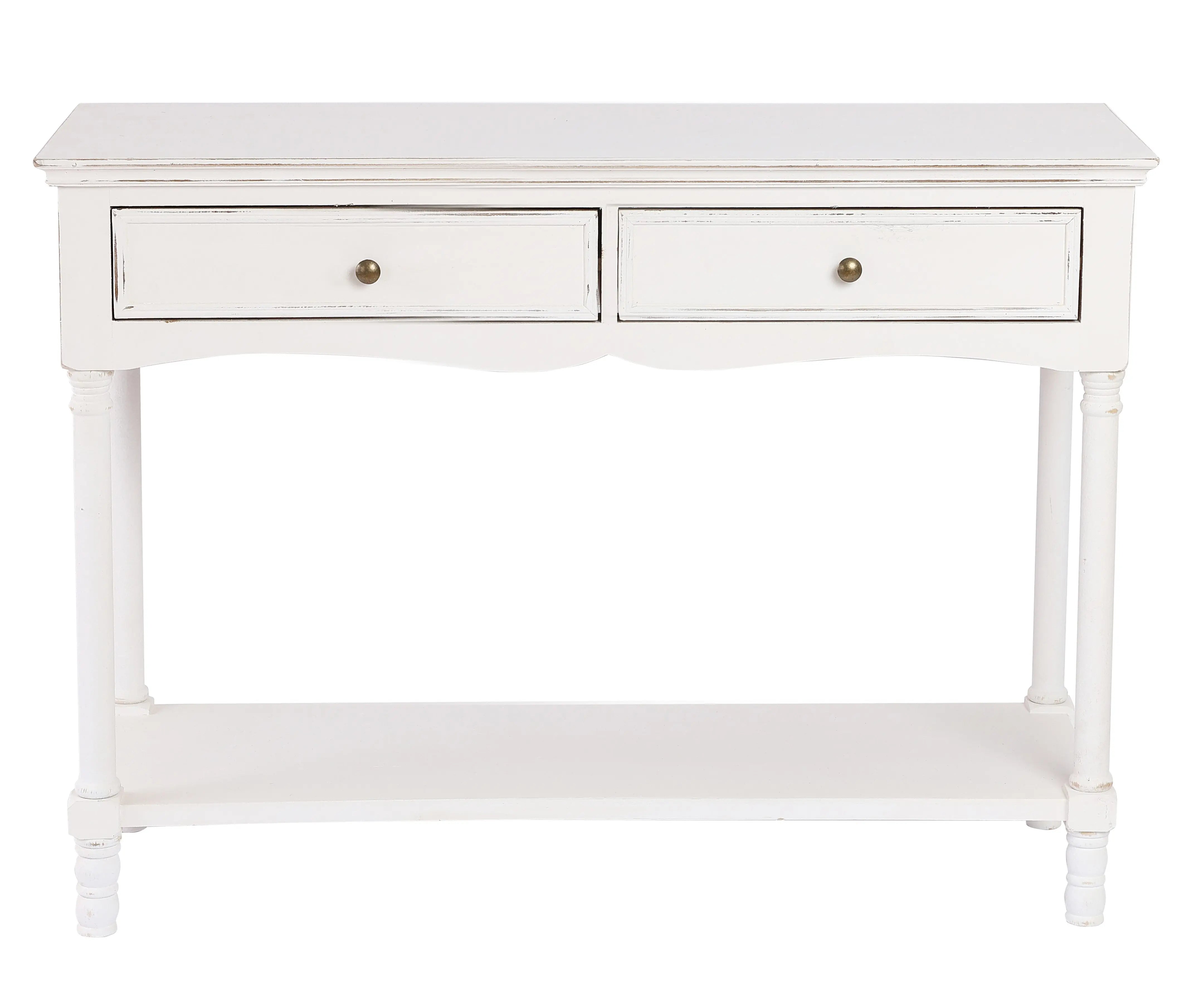 Distressed White Wood 2-Drawer 1-Shelf Console and Entry Table - LuxenHome