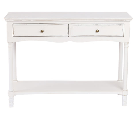 Distressed White Wood 2-Drawer 1-Shelf Console and Entry Table