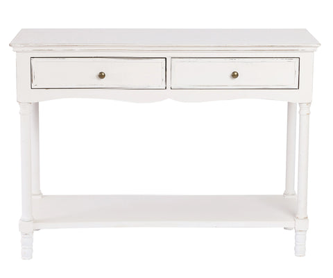 Distressed White Wood 2-Drawer 1-Shelf Console and Entry Table