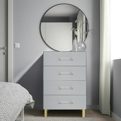 Grey 4-drawer chest, tapered glass surface