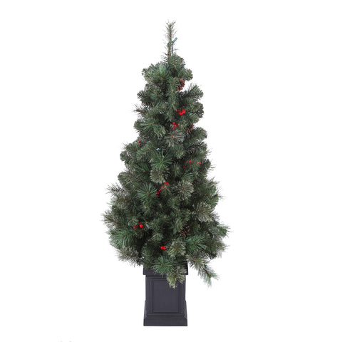 4Ft Pre-Lit LED Artificial Pine Christmas Tree with Pine Cones and Berries