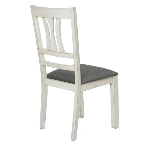 Modern Distressed Off White Rubberwood and Gray Upholstered  Seat Dining Chair, Set of 2