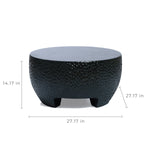 This round black textured coffee table, crafted from durable cement, measures 27.17 inches in diameter and 14.17 inches in height, making it perfect for both indoor or outdoor settings.