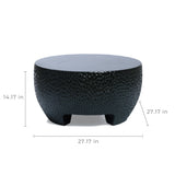 This round black textured coffee table, crafted from durable cement, measures 27.17 inches in diameter and 14.17 inches in height, making it perfect for both indoor or outdoor settings.