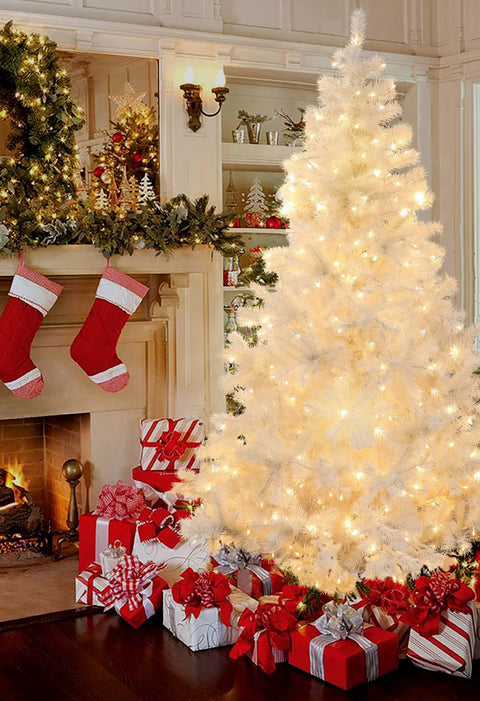 7ft Pre-Lit LED Artificial White Full Fir Christmas Tree