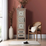 Abilene storage linen cabinet, tower, cream, weathered