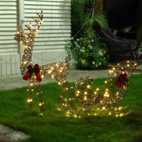 Reindeer and Sleigh Lighted Holiday Decoration